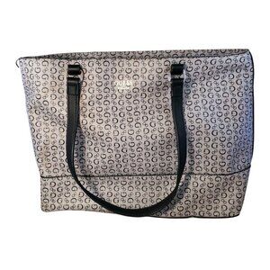 Guess Logo Print Tote Bag Black Gray Beige Monogram Shoulder Bag Large